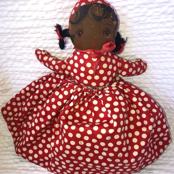 VINTAGE TOPSY TURVY Rag,Oil Cloth Faces 9.5” in. Handmade With Yarn Hair. - Picture 5 of 8